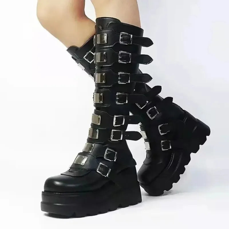 Women's Punk Buckle Platform Boots
