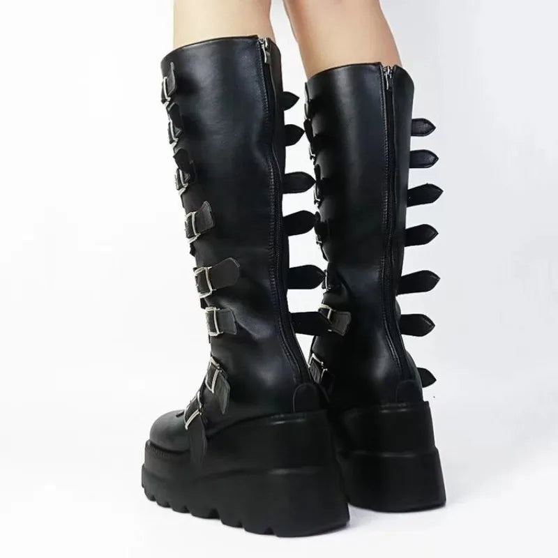 Women's Punk Buckle Platform Boots