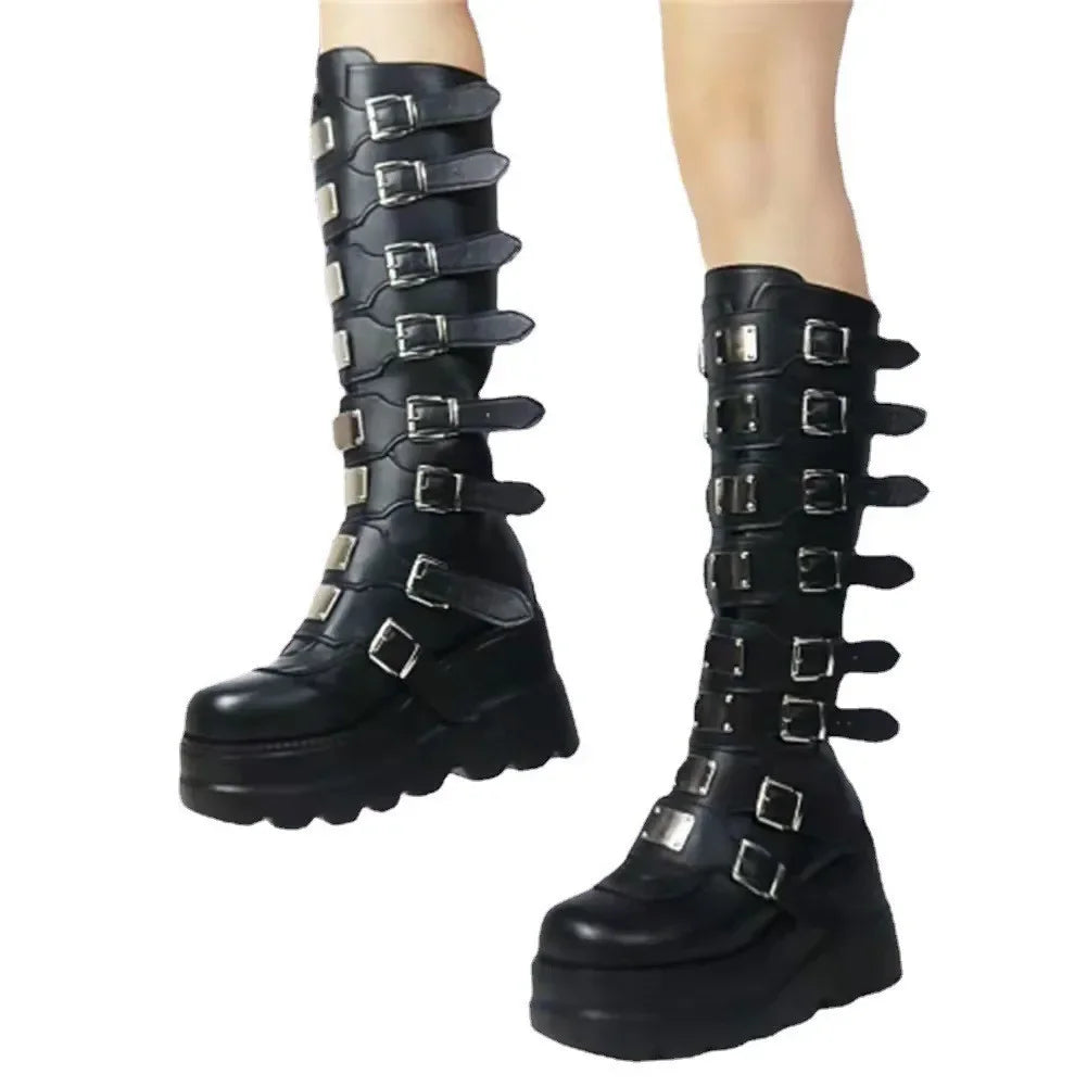 Women's Punk Buckle Platform Boots