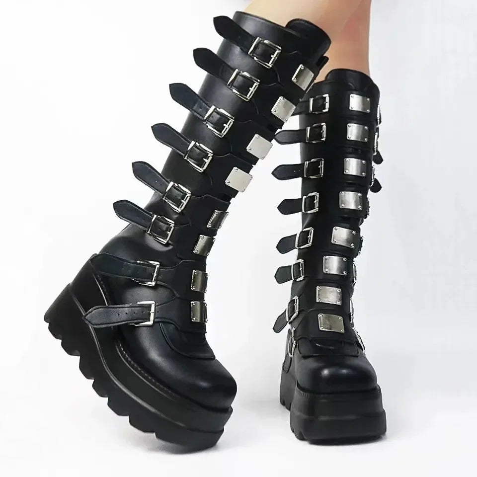 Women's Punk Buckle Platform Boots