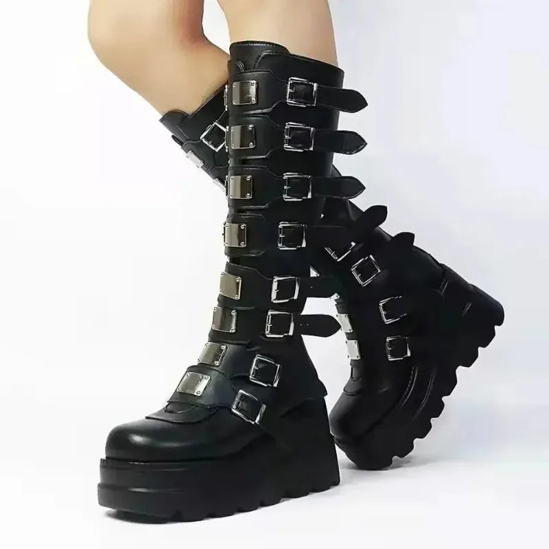 Women's Punk Buckle Platform Boots