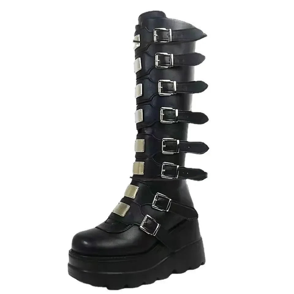 Women's Punk Buckle Platform Boots