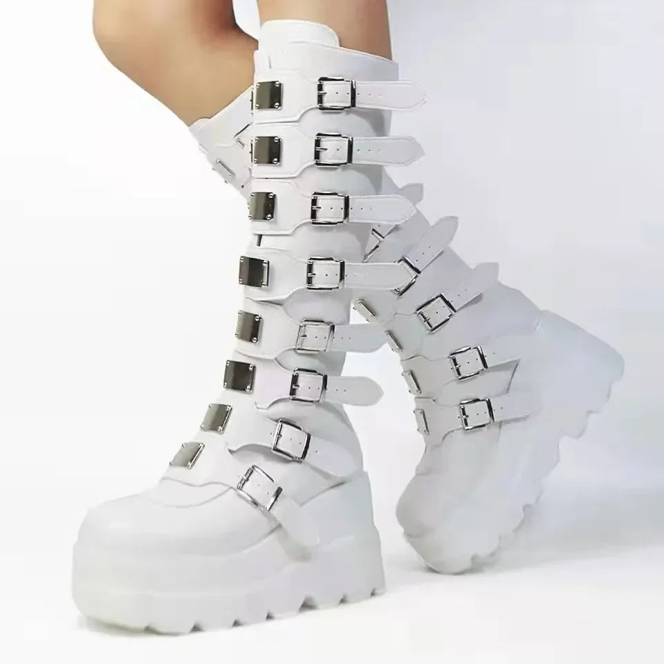 Women's Punk Buckle Platform Boots